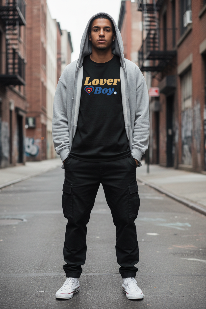 Black lover boy lemon tee with grey hoodie