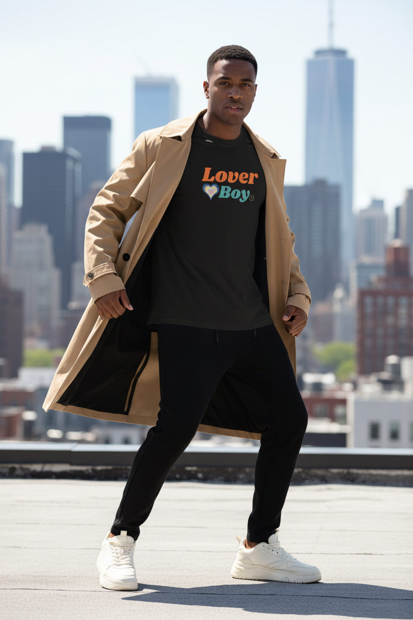 Black lover boy orange tee with trench coat