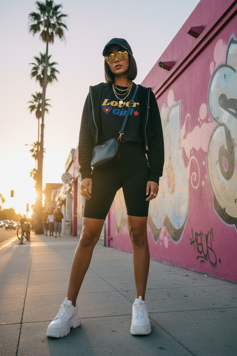 Black lovergirl tee with cropped hoodie