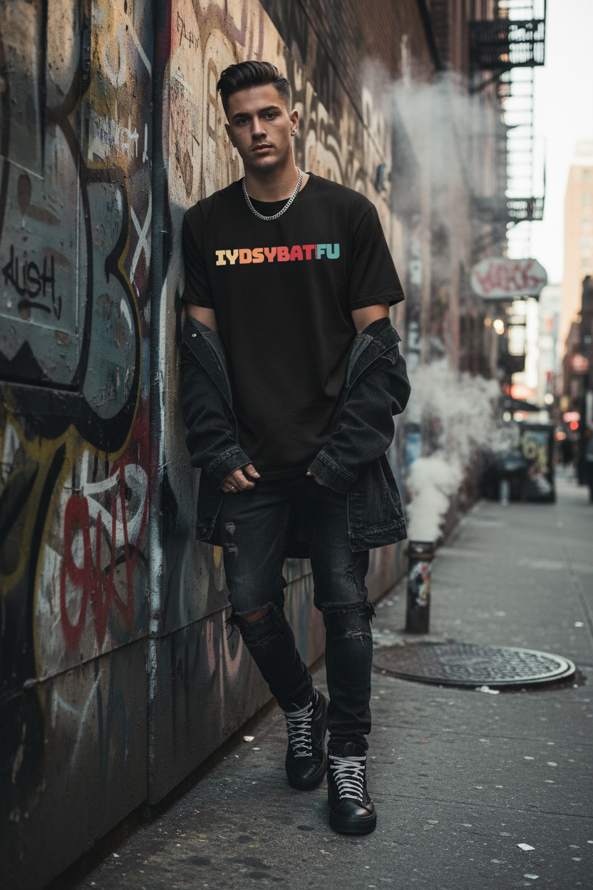 Black t-shirt - Lower East Side graffiti wall