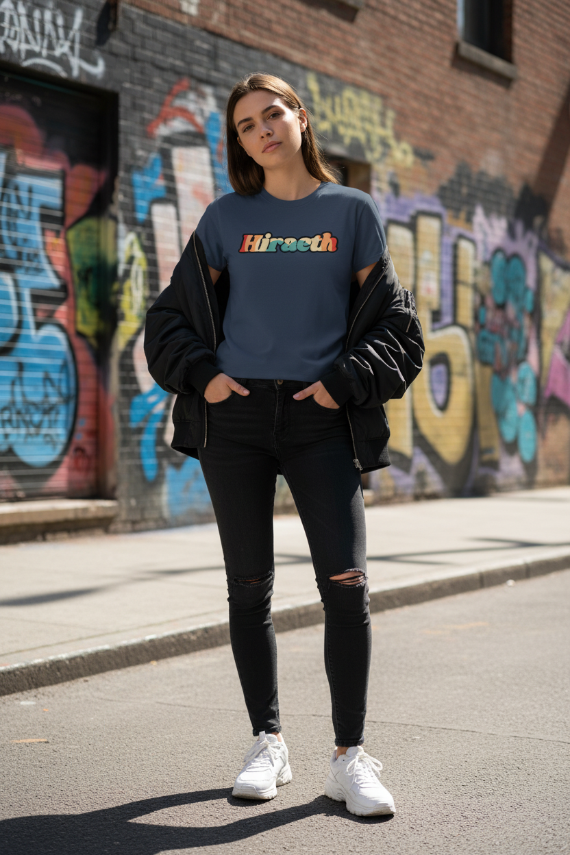 Navy hiraeth tee with bomber jacket