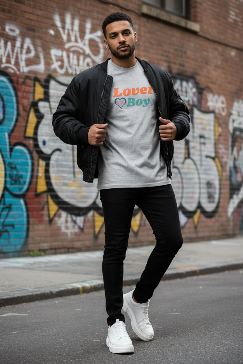 Sport grey lover boy orange tee with bomber jacket