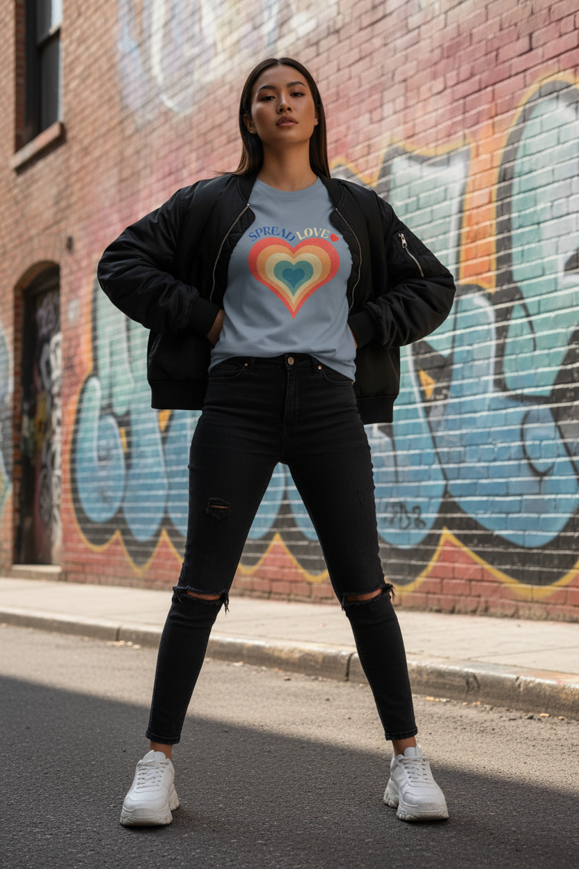 Sport grey spread love tee with bomber jacket