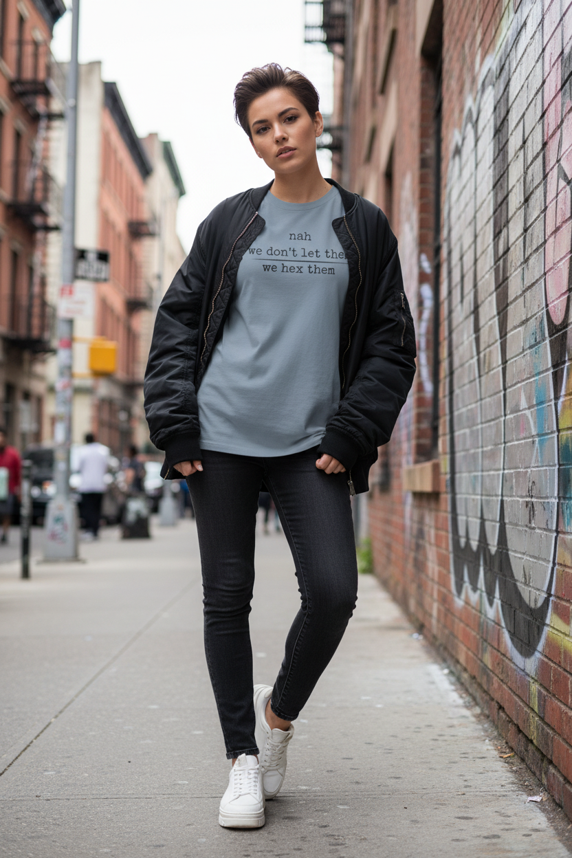 Sport grey we hex them tee with bomber jacket