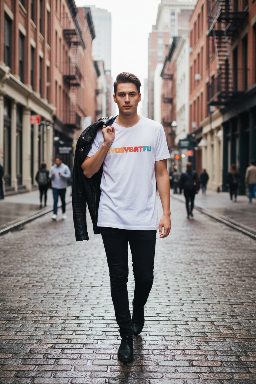 White t-shirt - SoHo cobblestone streets
