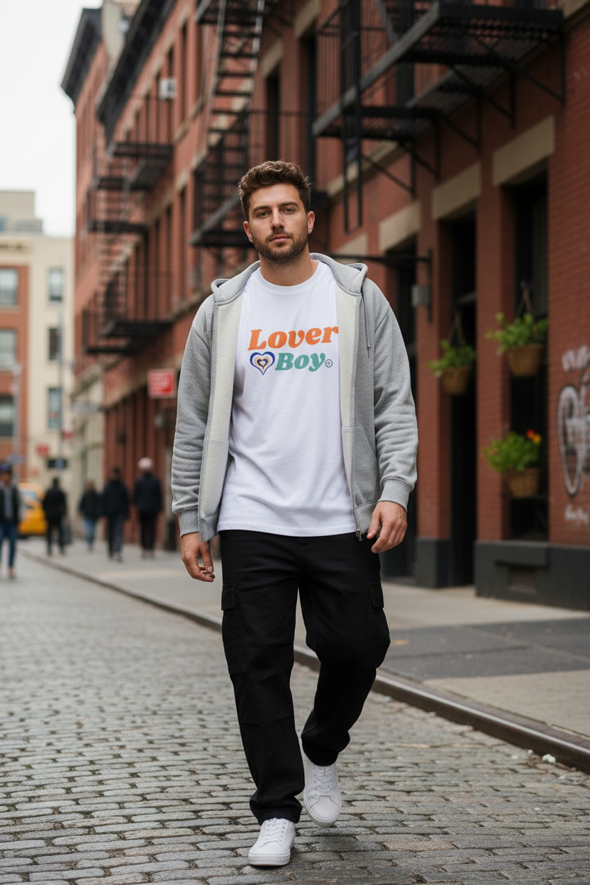 White with Grey Hoodie